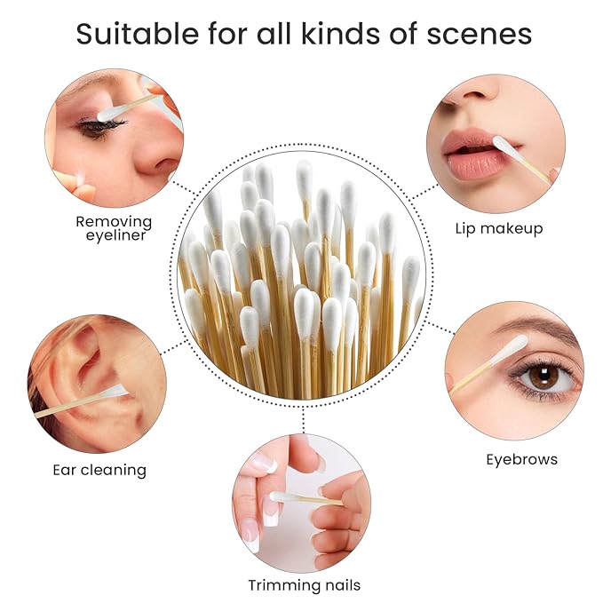 Bamboo Cotton Swabs 500 Count | Biodegradable & Organic Wooden Cotton Buds | Double Tipped Ear Sticks | 100% Eco-Friendly & Natural | Perfect for Ear Wax Removal, Arts & Crafts, Removing Dust & Dirt…