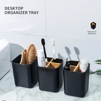 Toothbrush Holders for Bathrooms, Bamboo Divider Toothbrush and Toothpaste Holder, Kids Electric Toothbrush Organizer for Bathroom Countertop,Black Tooth Brush Holder